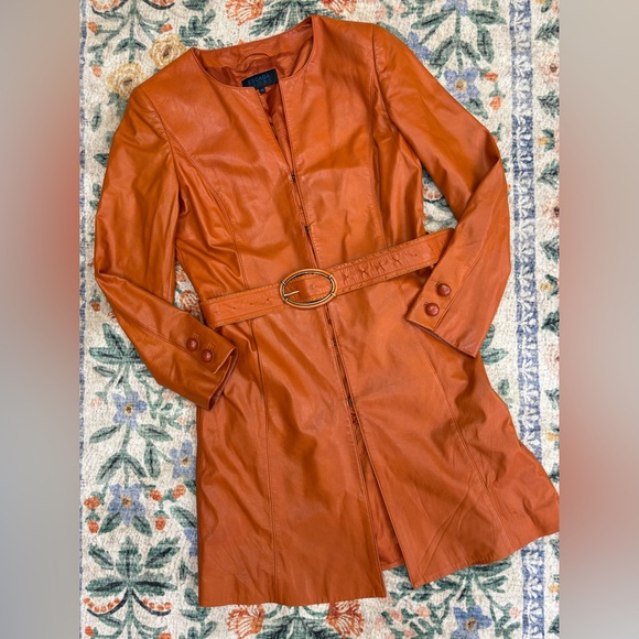 ESCADA SPORT DESIGNER LUXURY LAMBSKIN LEATHER VTG Longline Trench Coat Jacket 40 - Picture 1 of 11